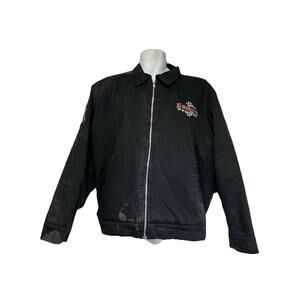 Lucky 13 Grease Gas and Glory Embroidered Devil Zip Work Jacket Faded Damaged